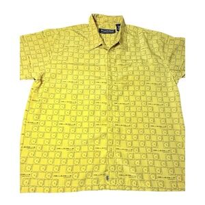 Pelle Pelle Shirt Mens XXL 2XL Yellow Vtg 90s Y2K DJ Turntables Urban LS Button